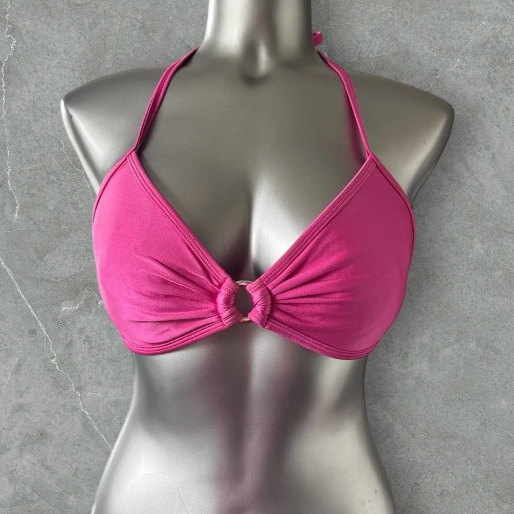 $10 Add-on | Aqua Fuchsia Halter Bikini Top with Center Ring